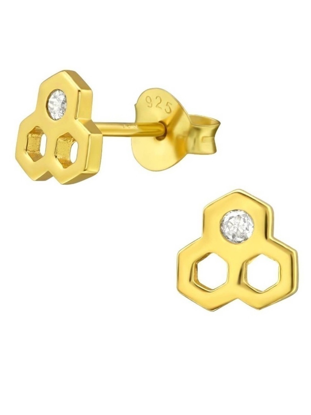 Gold Diamond Honeycomb Stud Earrings​